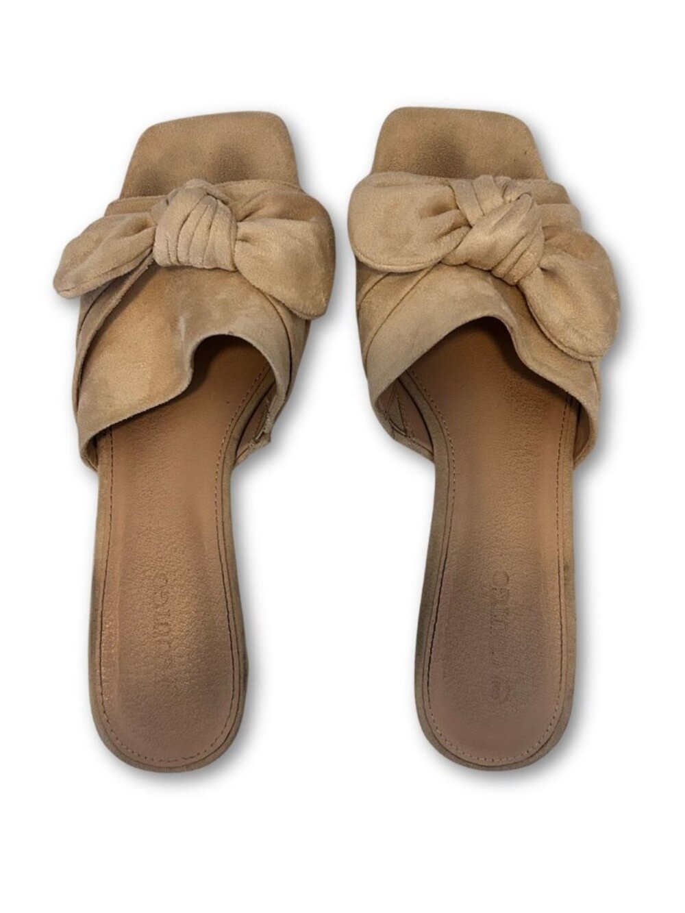 Beige Women's Bow Slide Sandals